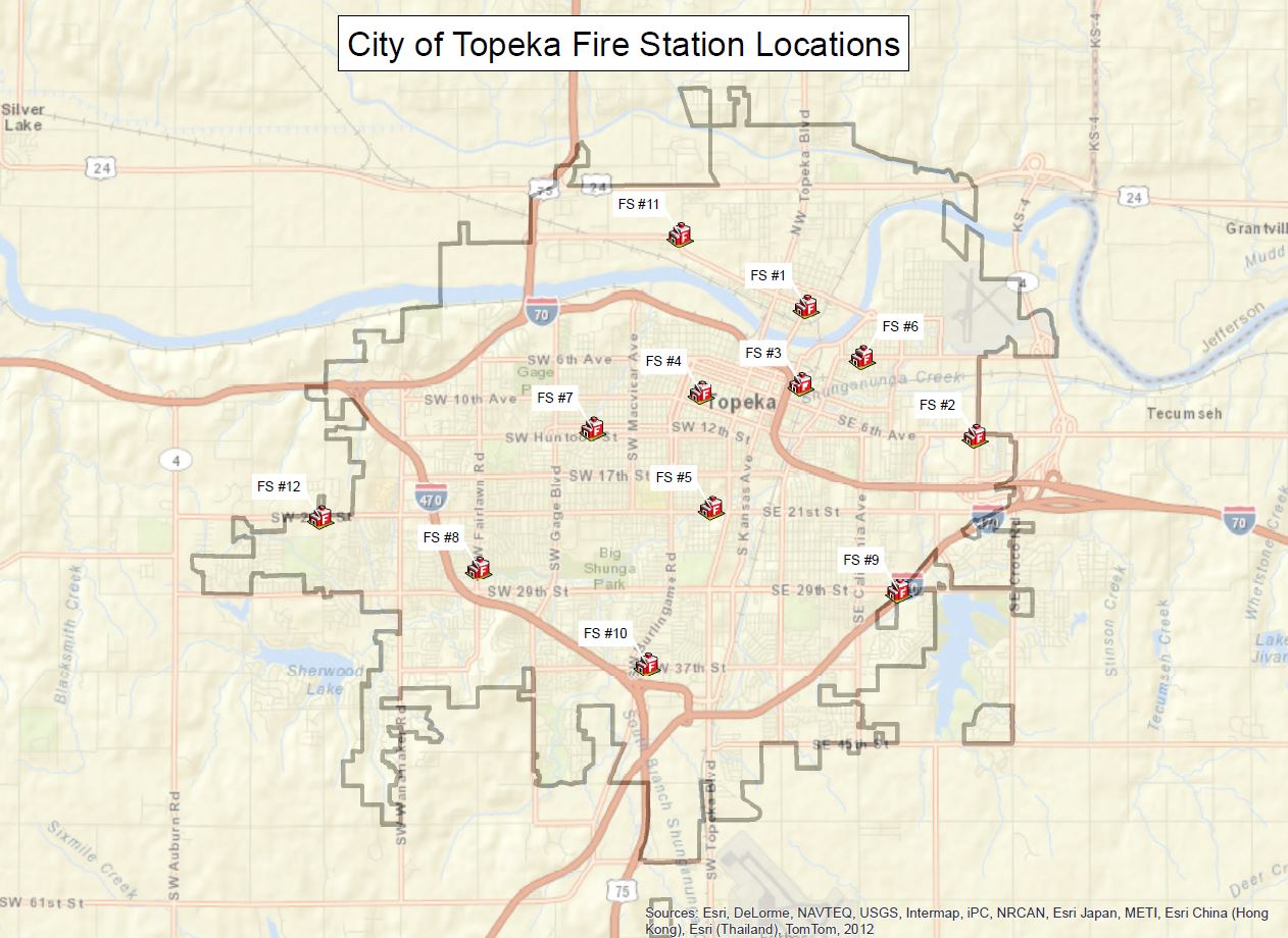 Map of Fire Station Locations in Topeka, KS
